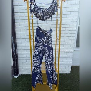 Luxxel Navy and White Polka Dot Wide-Leg set size S